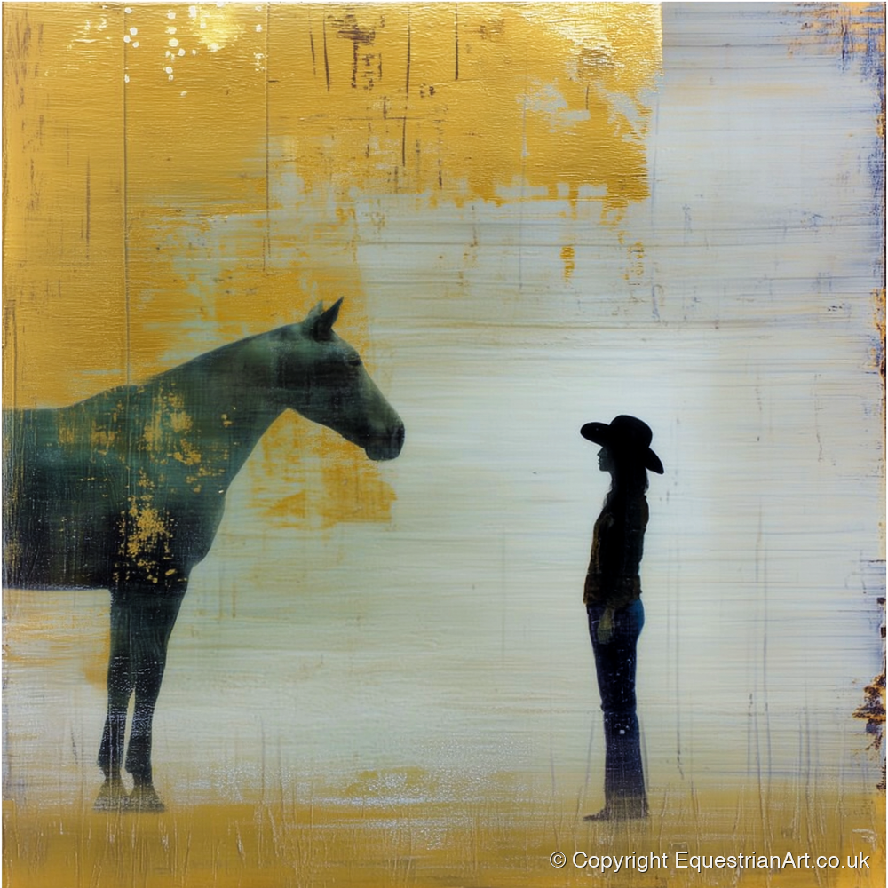 Golden Western Silhouette - western horse art print and canvas by Graham Whitaker A.I
