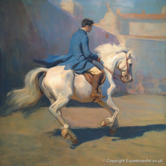 Grace in Blue and Grey - dressage horse art print and canvas by Alistair Rhodes A.I