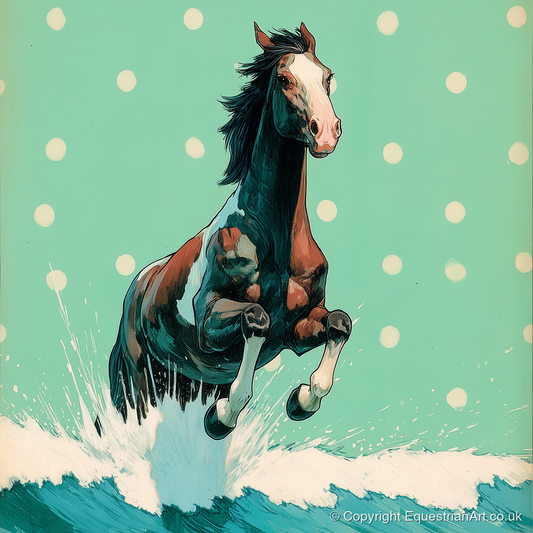 Graphic Ocean Surge - beach horse art print and canvas by Declan Foley A.I