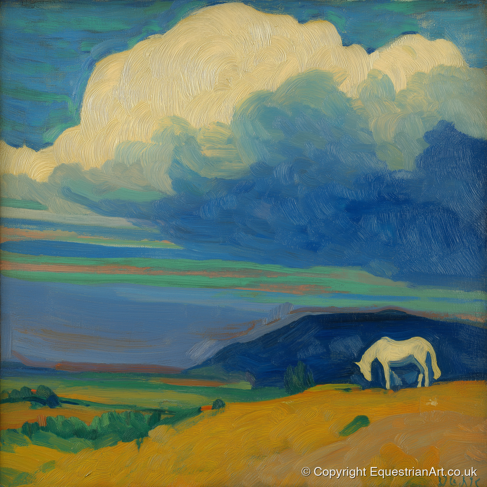 Grazing Beneath Big Skies - horse landscape art print and canvas by Rowan Sinclair A.I