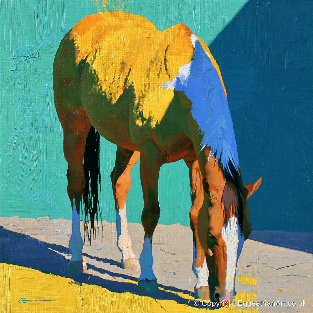 Grazing Horse in Vibrant Light - horse breed art print and canvas by Daphne Morley A.I