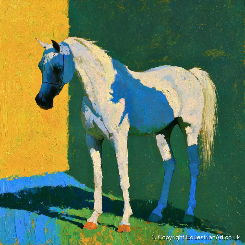 Grey Arabian in Vibrant Light - horse breed art print and canvas by Daphne Morley A.I