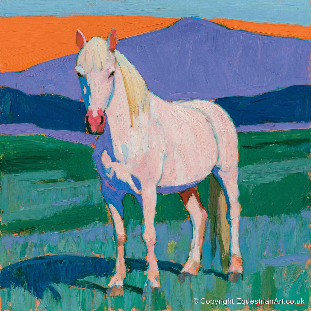 Grey Horse in Colourful Landscape - horse breed art print and canvas by Marshall Davies A.I
