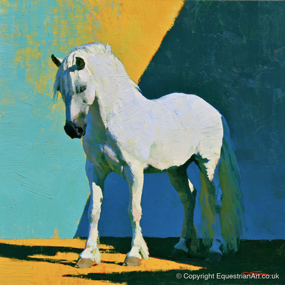 Grey Horse in Vivid Sunlight - horse breed art print and canvas by Daphne Morley A.I