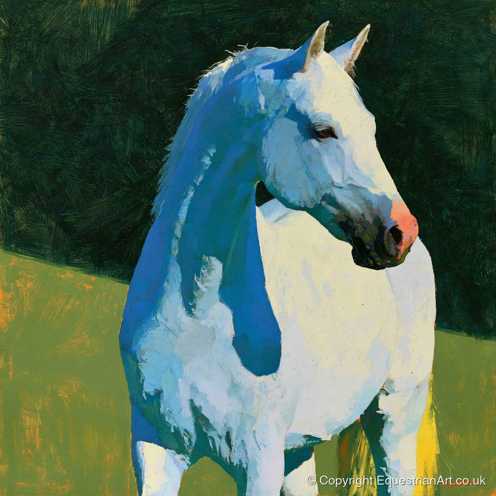 Grey Horse with Blue Shadows - horse breed art print and canvas by Daphne Morley A.I