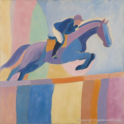 Harmonious Leap - show jumping horse art print and canvas by Iris Pelham A.I