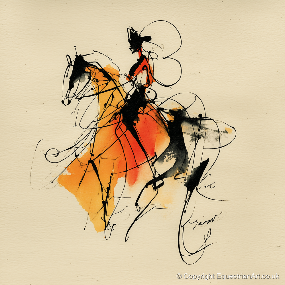 Harmony in Amber - dressage horse art print and canvas by Edwin Carlisle A.I