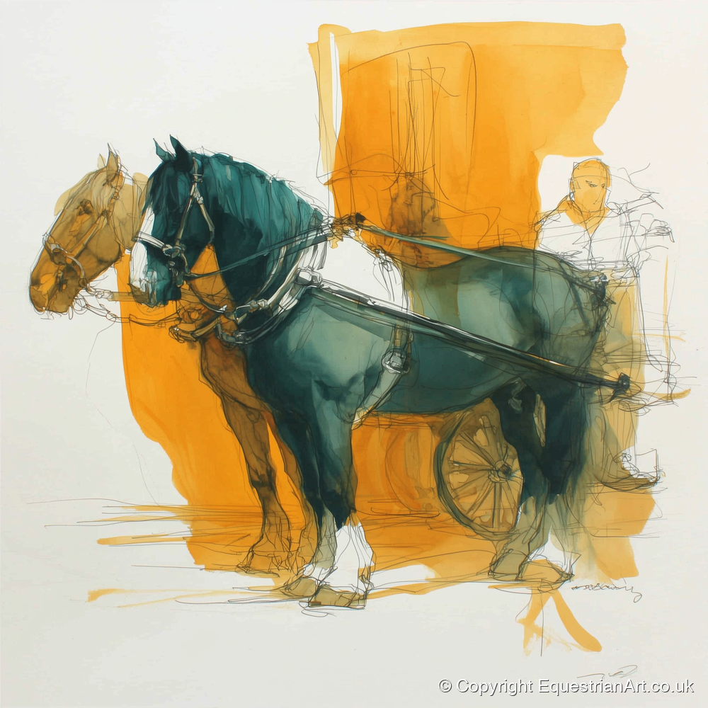 Harnessed in Amber - working horse art print and canvas by Elliot Caldwell A.I