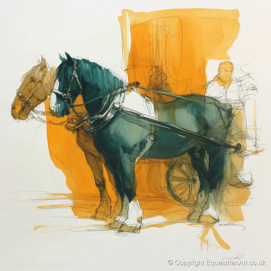 Harnessed in Amber - working horse art print and canvas by Elliot Caldwell A.I