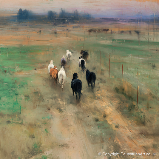 Heading for the Horizon - wild horses art print and canvas by Nathaniel Reed A.I