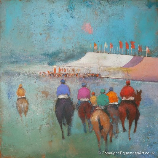 Heading to the Post - racing horse art print and canvas by Benedict Croft A.I