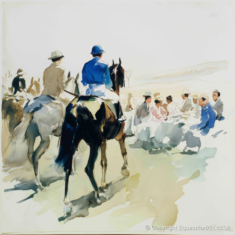 Heading to the Start - racing horse art print and canvas by Beatrice Langley A.I