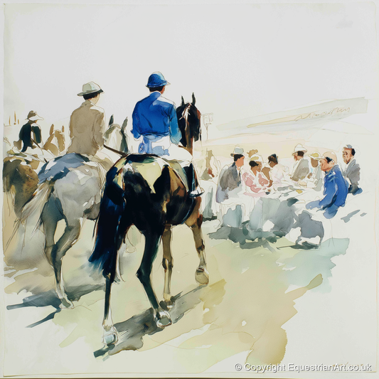Heading to the Start - racing horse art print and canvas by Beatrice Langley A.I