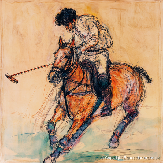 Heat of the Chukka - polo horse art print and canvas by Clementine Villiers A.I