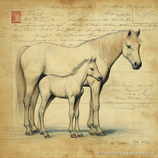 Heritage Equine Study - mare & foal art print and canvas by Albert Loxley A.I