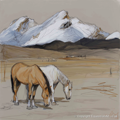 High Country Grazing - horse landscape art print and canvas by Jasper Montgomery A.I