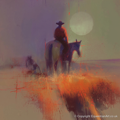 High Plains Sundown - western horse art print and canvas by Rupert Kingsley A.I