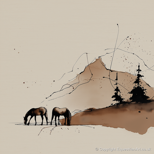Highland Grazing - horse landscape art print and canvas by Julian Vance A.I