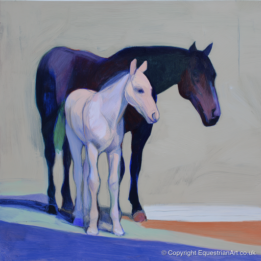 Indigo and Dawn - mare & foal art print and canvas by Marcus Vane A.I