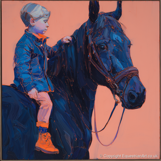 Indigo Beginnings - horse & rider art print and canvas by Evander Winslow A.I