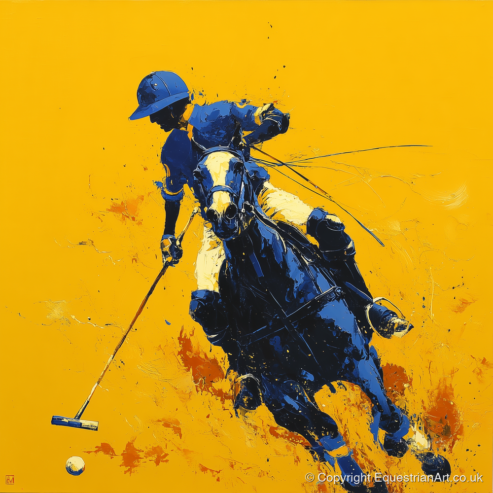 Indigo Chukka Strike - polo horse art print and canvas by Lachlan St. Clair A.I