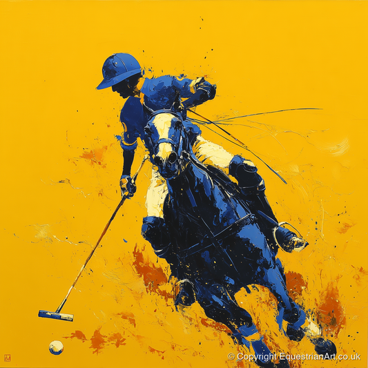 Indigo Chukka Strike - polo horse art print and canvas by Lachlan St. Clair A.I