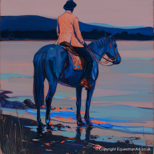Indigo Coastal Hack - beach horse art print and canvas by Evander Winslow A.I
