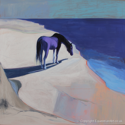 Indigo Coastal Solitude - horse landscape art print and canvas by Marcus Vane A.I