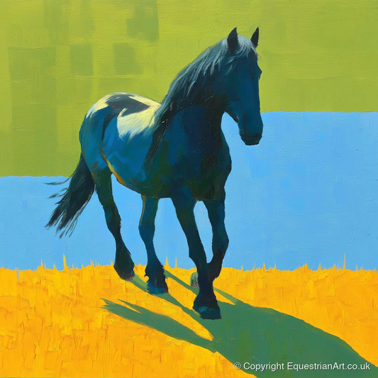 Indigo Cob in Summer Light - horse breed art print and canvas by Daphne Morley A.I