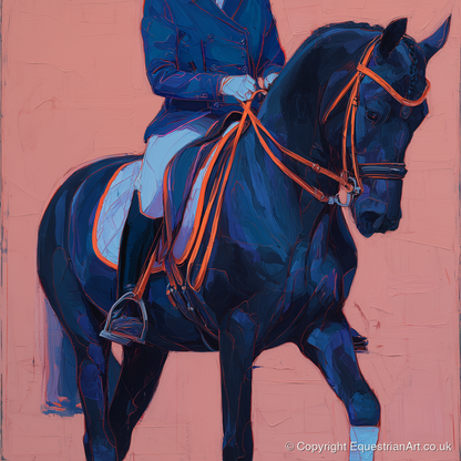 Indigo Dressage Rhythm - dressage horse art print and canvas by Evander Winslow A.I
