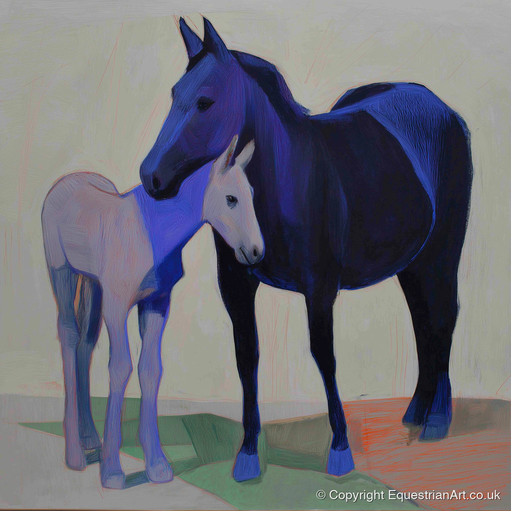 Indigo Embrace - mare & foal art print and canvas by Marcus Vane A.I