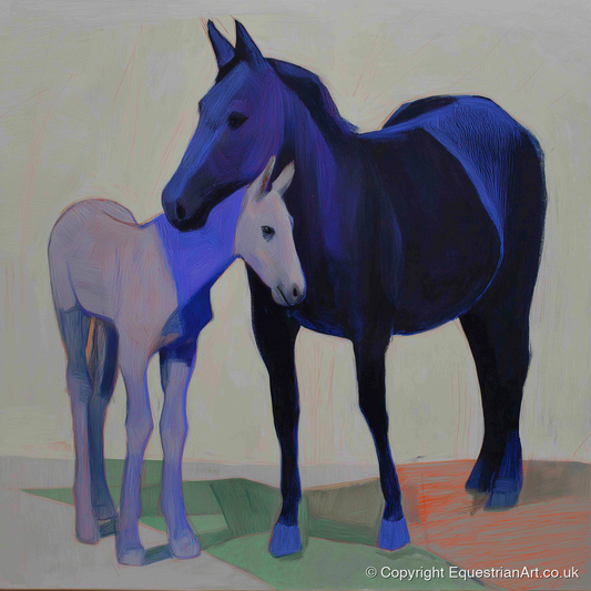Indigo Embrace - mare & foal art print and canvas by Marcus Vane A.I