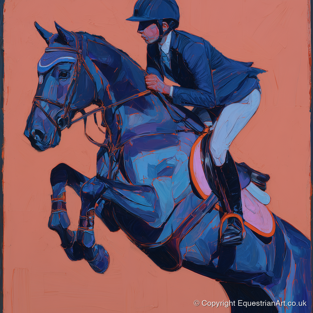 Indigo Flight - show jumping horse art print and canvas by Evander Winslow A.I