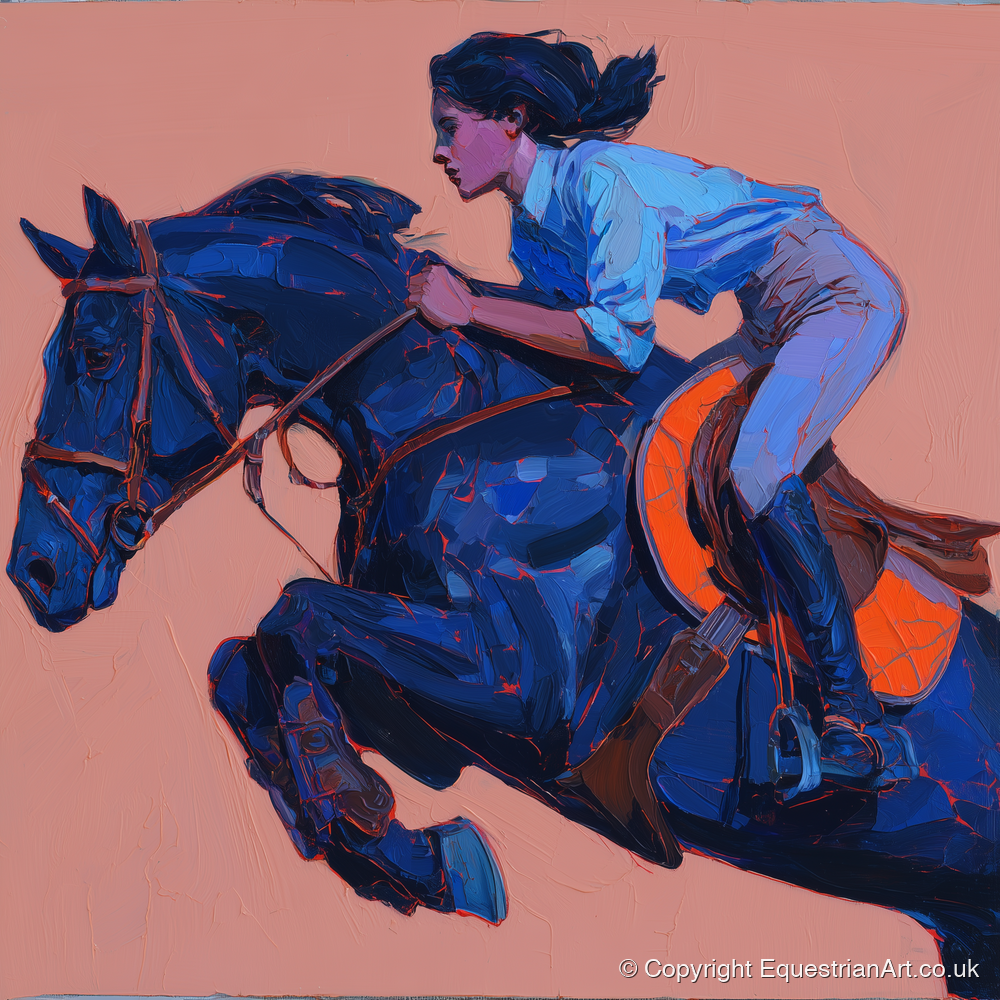 Indigo Flight - show jumping horse art print and canvas by Evander Winslow A.I