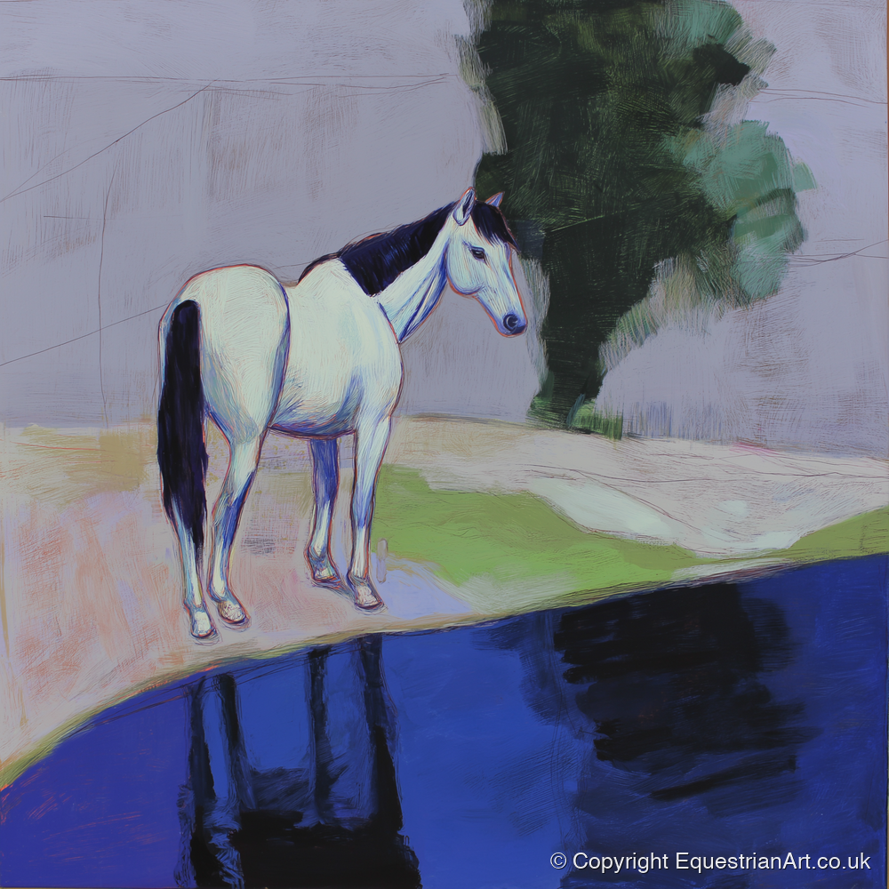Indigo Reflections - horse landscape art print and canvas by Marcus Vane A.I