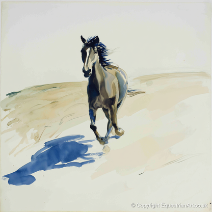 Indigo Shadow Canter - wild horses art print and canvas by Beatrice Langley A.I