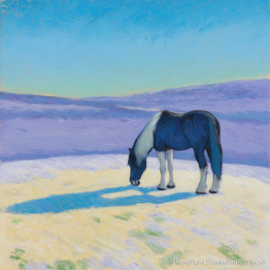 Indigo Shadow Grazing - working horse art print and canvas by Imogen Spencer A.I