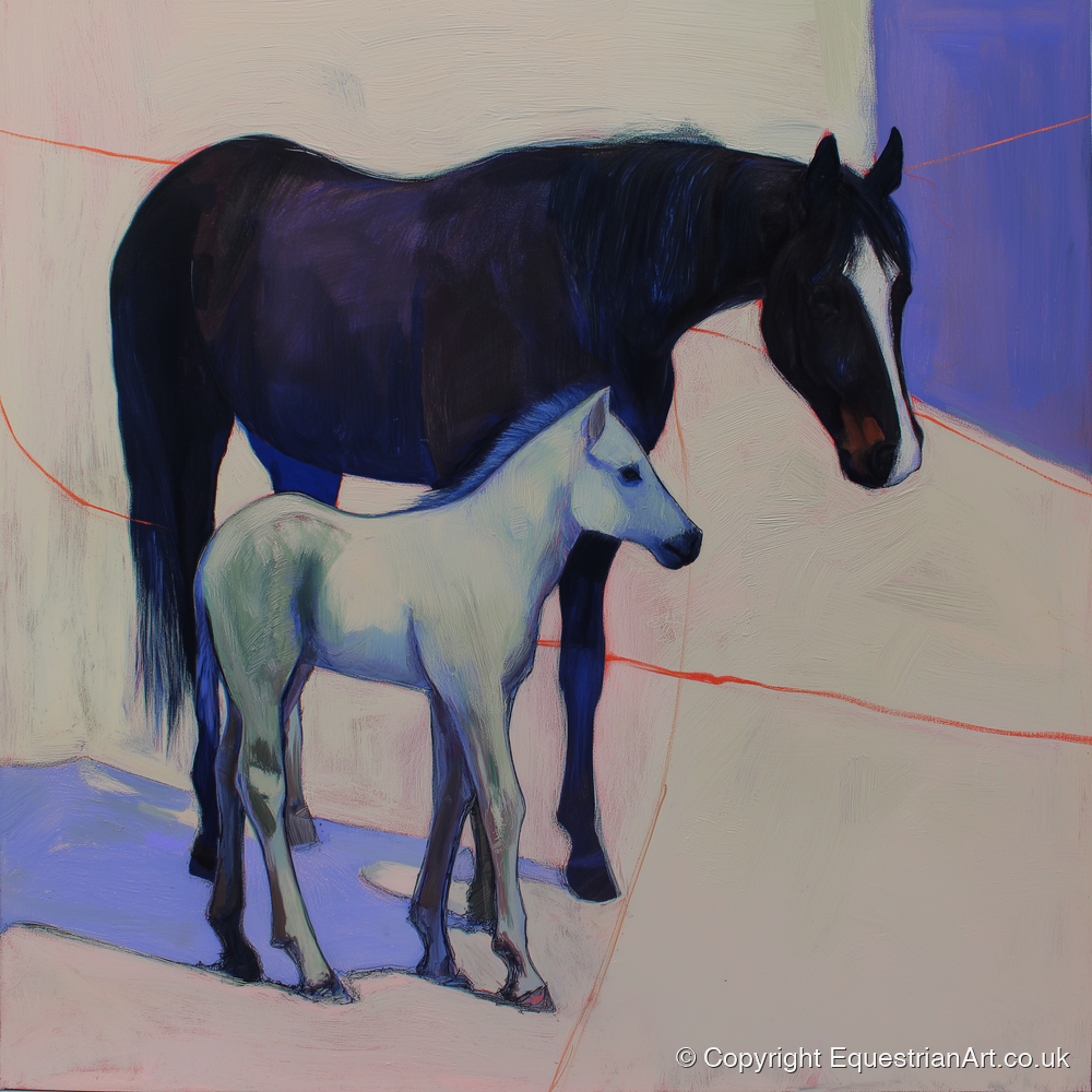 Indigo Shadows - mare & foal art print and canvas by Marcus Vane A.I