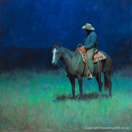 Indigo Silence - western horse art print and canvas by Raymond Shaw A.I