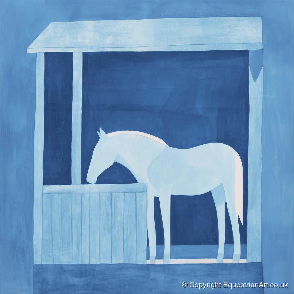 Indigo Solitude - horse stable art print and canvas by Roland Bishop A.I