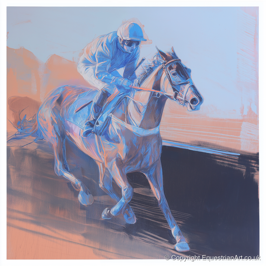 Indigo Stride - racing horse art print and canvas by Charles Ashford A.I