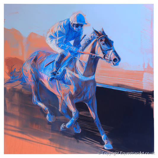 Indigo Stride - racing horse art print and canvas by Charles Ashford A.I