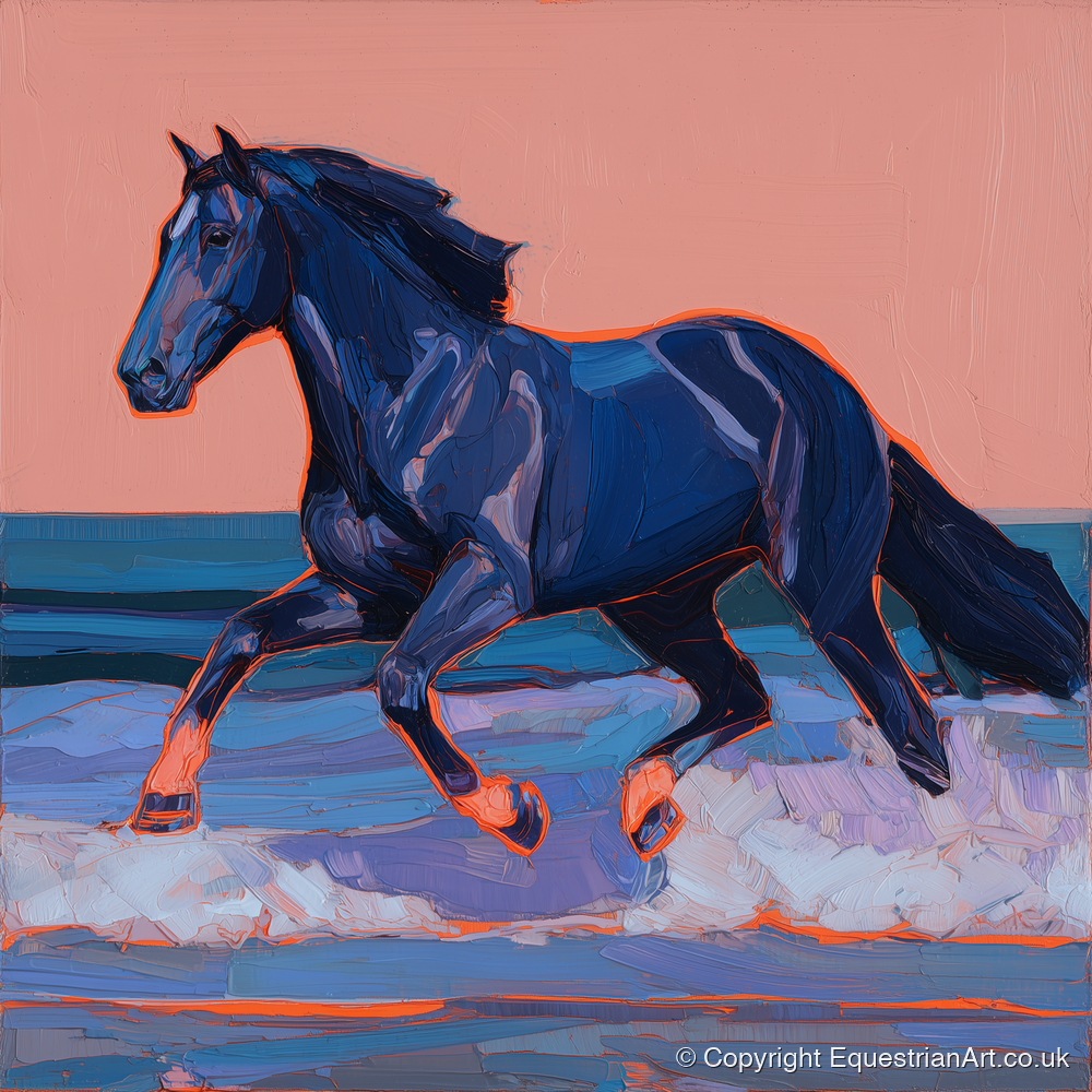 Indigo Surf Canter - beach horse art print and canvas by Evander Winslow A.I