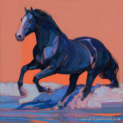 Indigo Surf Canter - beach horse art print and canvas by Evander Winslow A.I