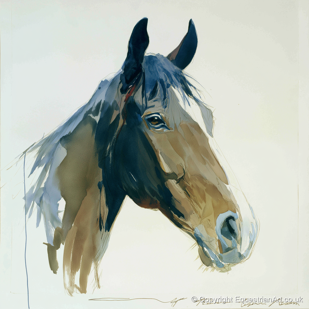 Indigo Wash Bay Portrait - horse portrait art print and canvas by Beatrice Langley A.I