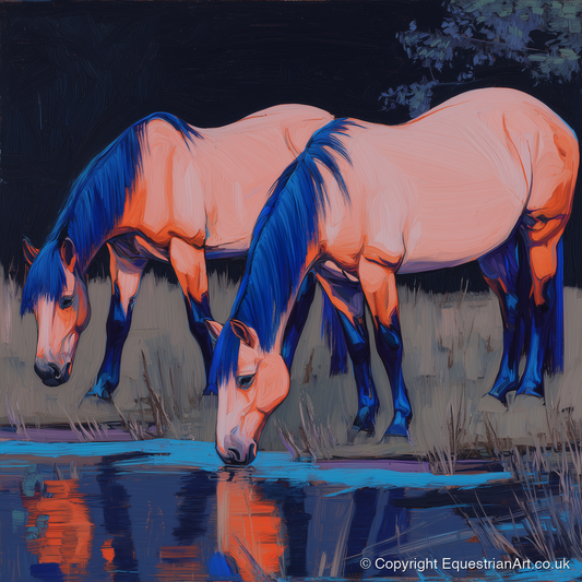 Indigo Waters - horse landscape art print and canvas by Evander Winslow A.I