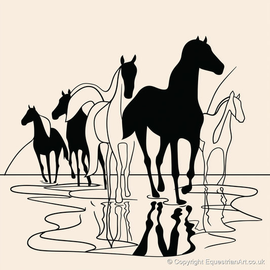 Ink Silhouettes at Water - wild horses art print and canvas by Felix Chambers A.I