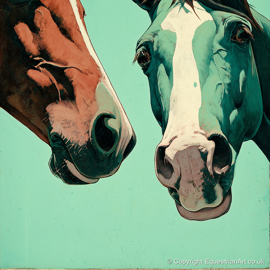 Inquisitive Companions - horse portrait art print and canvas by Declan Foley A.I