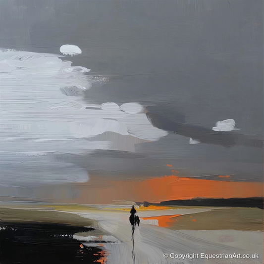 Into the Amber Dusk - horse landscape art print and canvas by Cedric Barrett A.I
