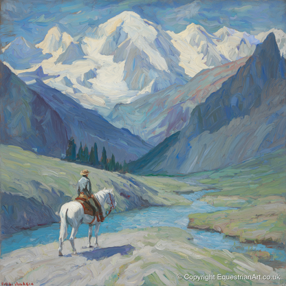 Into the High Country - horse landscape art print and canvas by Edgar Whitmore A.I